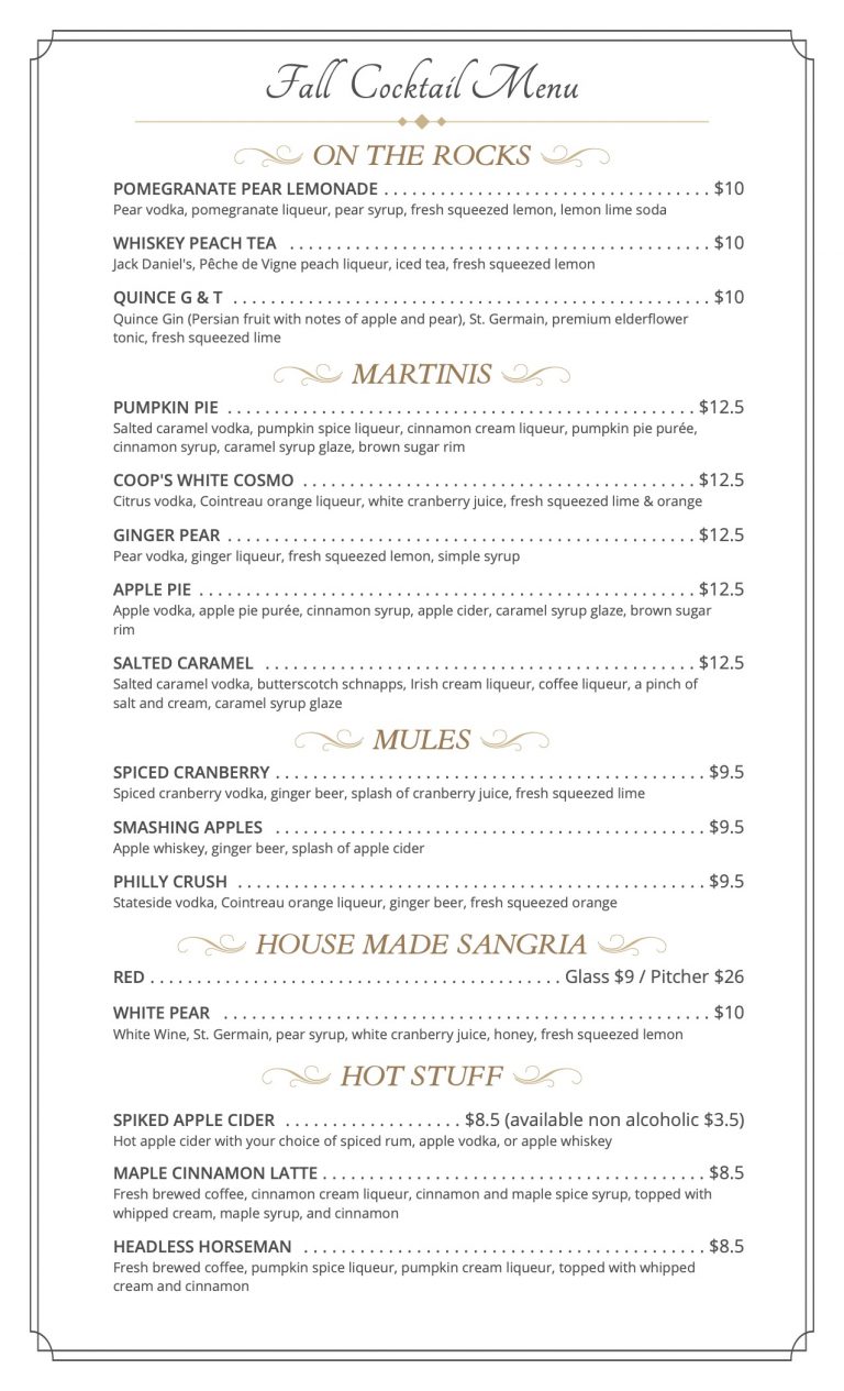 Fall Drink Menu Steam Pub